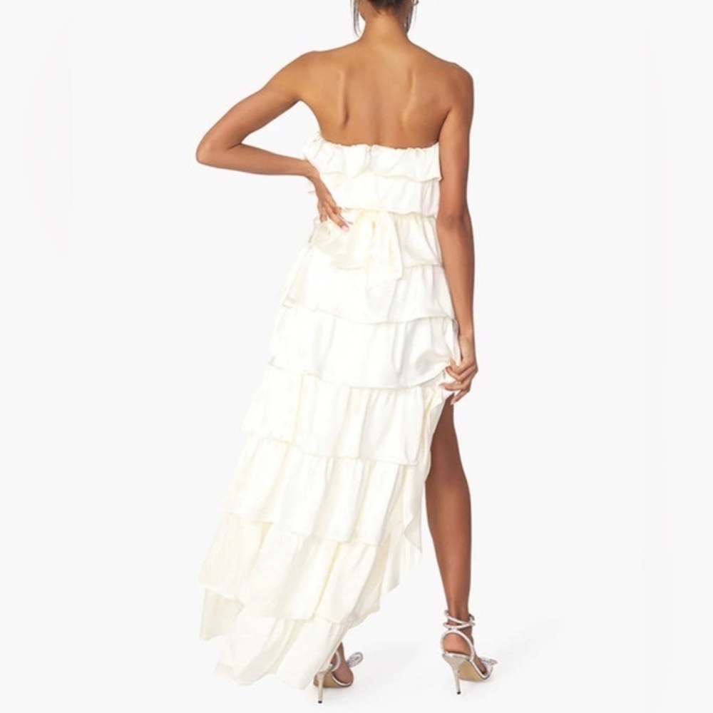 WeWoreWhat Tiered Satin Ruffle High Low Dress